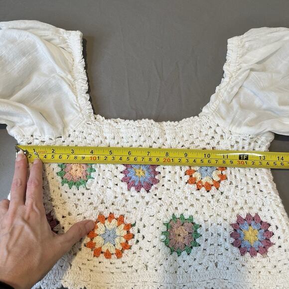 Aerie Womens Crochet Vacay Top Medium Boho Granny Square Festival 70s Hippie - Picture 9 of 10